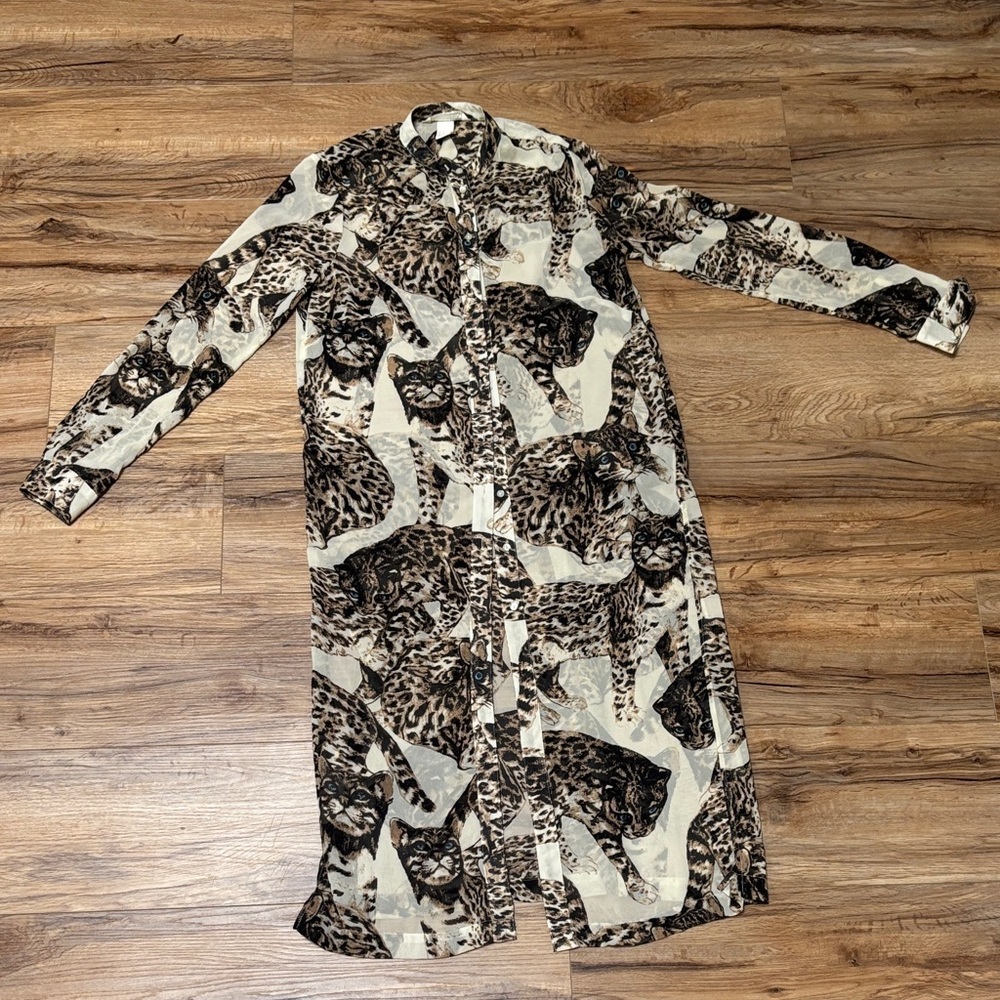 Leopard Print Long Shirt Dress